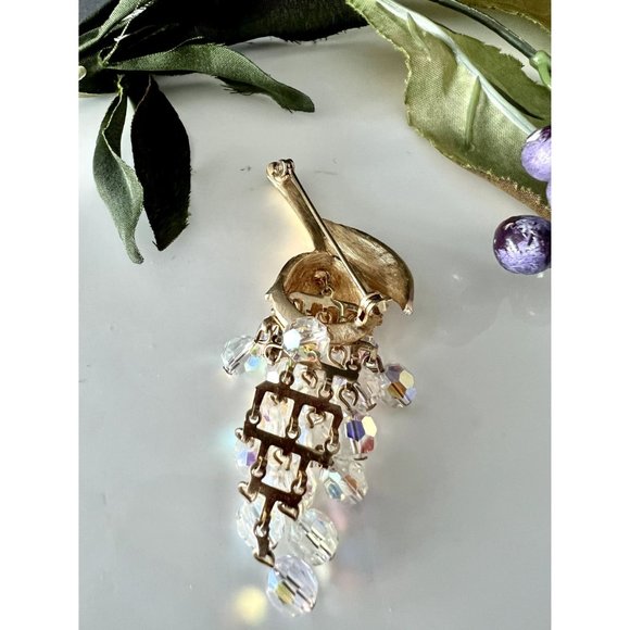 Vintage Glass And Gold Dangling Flower Brooch / Retro / Pin Up Jewelry / Secreta - Picture 3 of 4